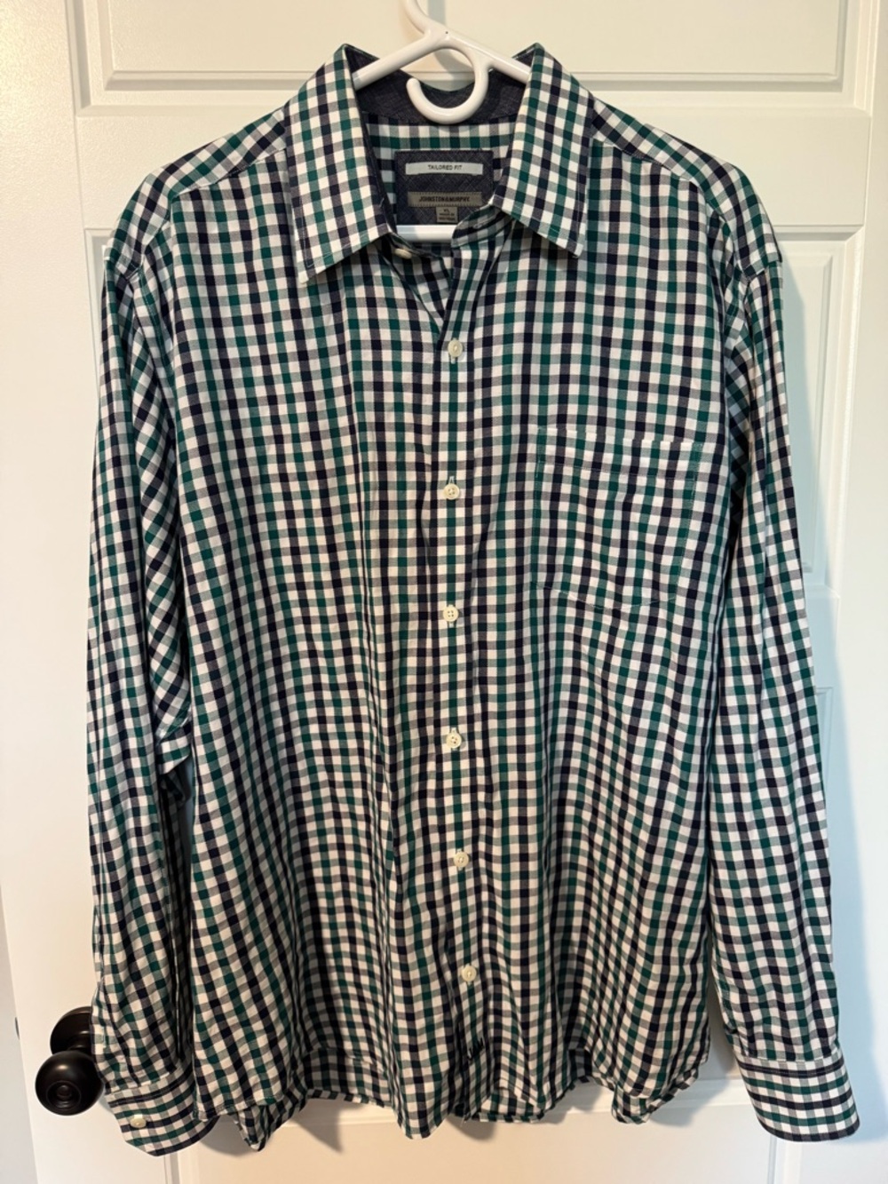 Johnston & Murphy 100% Cotton Tailored Fit Button-Down, Navy/Green, Size XL